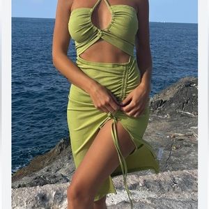 Cute midi cross tie dress ribbed cut out